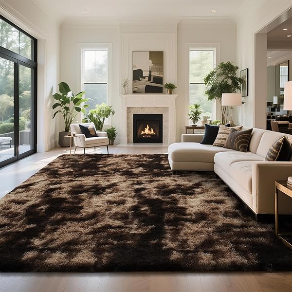 Earthy Brown Rug Ideas for Living Room Balance 25 Mottled Brown Extra-Plush Shag Rug