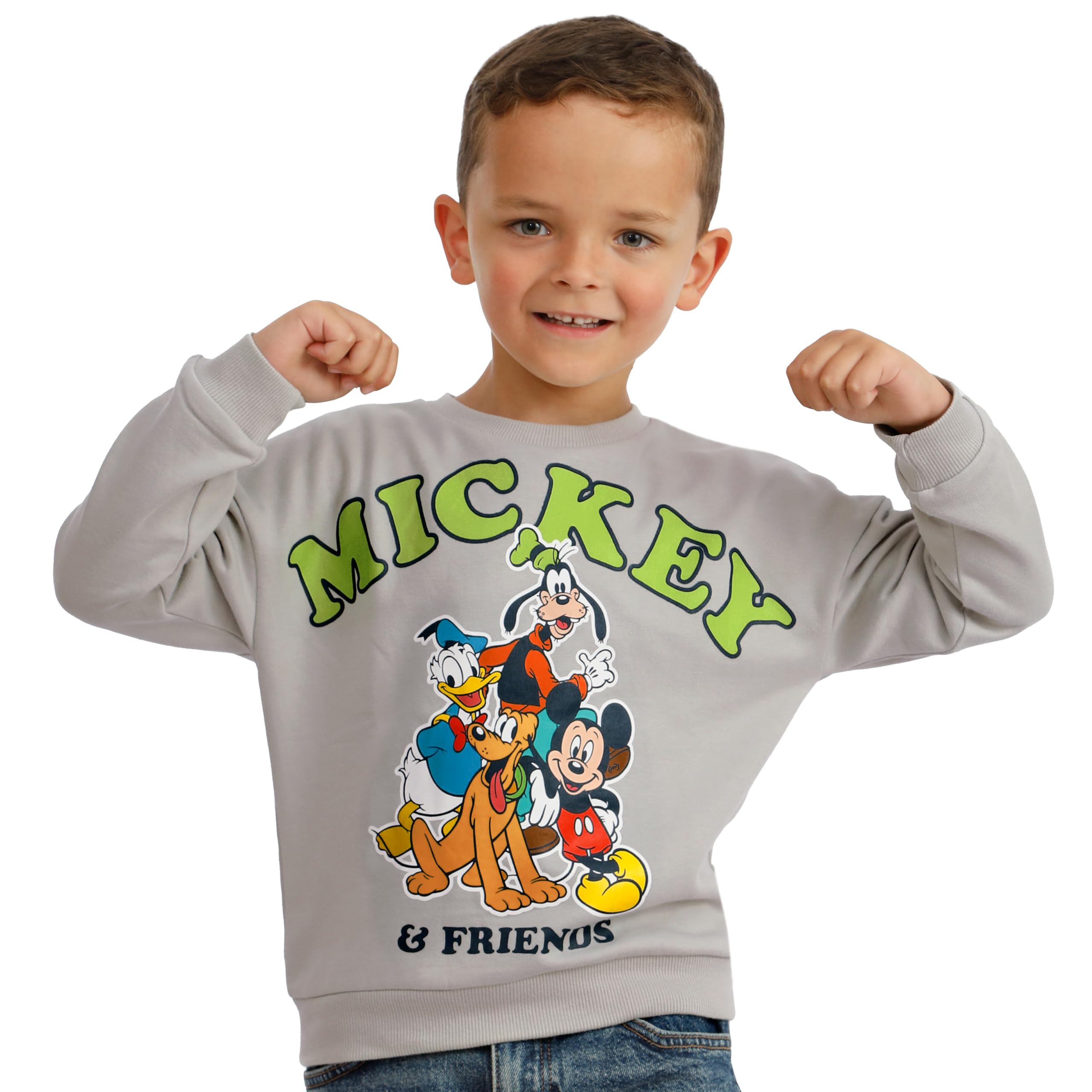 Disney Mickey Mouse Sweatshirt Jungen, offizieller Pullover Kinder, Grauer Pullover Jungen aus mit Mickey und Freunden