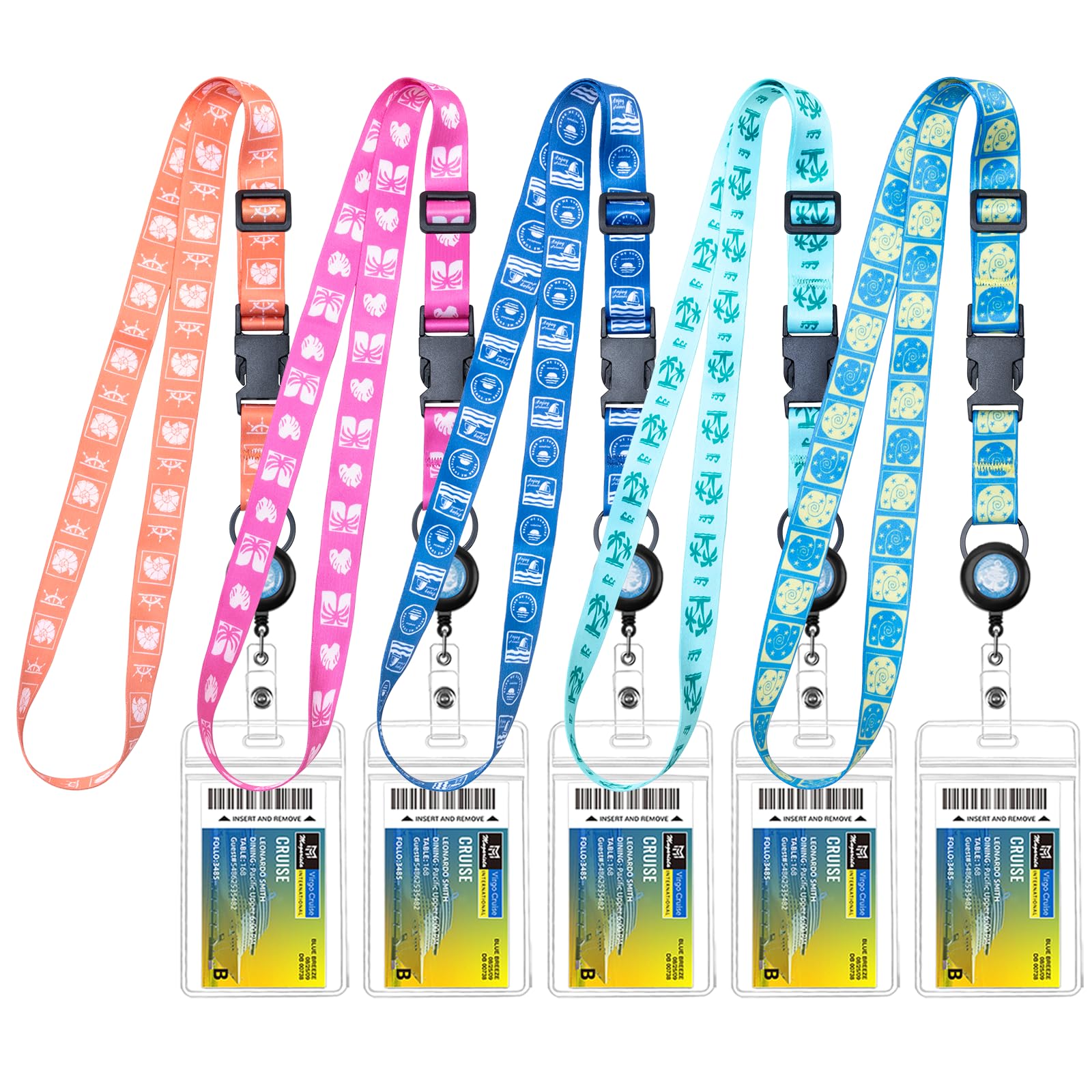 MNGARISTA Cruise Lanyards, Adjustable Lanyard with Retractable Reel, Waterproof ID Badge Holder for All Cruises Ships Key Cards, 5pack
