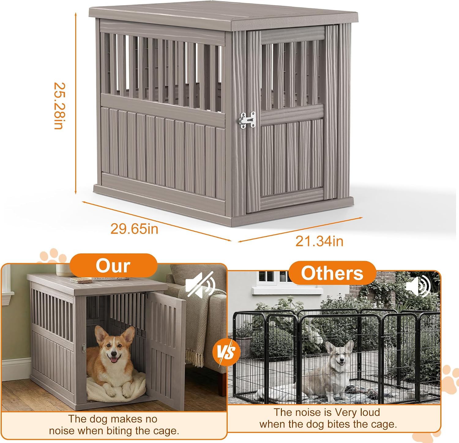 EFU Dog Crate Furniture, 30 Inch Indoor Dog Kennel, Decorative Pet House End Side Table, Durable Dog Cage for Small Medium Dogs to 45 lb, Grey