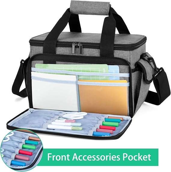 Yarwo Carrying Case Compatible with Cricut Joy, Easy Press Mini & Supplies | Detachable Divider, Multi Pockets for Cutting Mat, Vinyl Sheet & Tools, Protective Nylon, Handle & Shoulder Strap, Daily Use