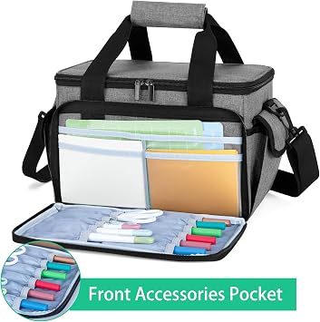 Yarwo Carrying Case Compatible with Cricut Joy, Easy Press Mini & Supplies | Detachable Divider, Multi Pockets for Cutting Mat, Vinyl Sheet & Tools, Protective Nylon, Handle & Shoulder Strap, Daily Use