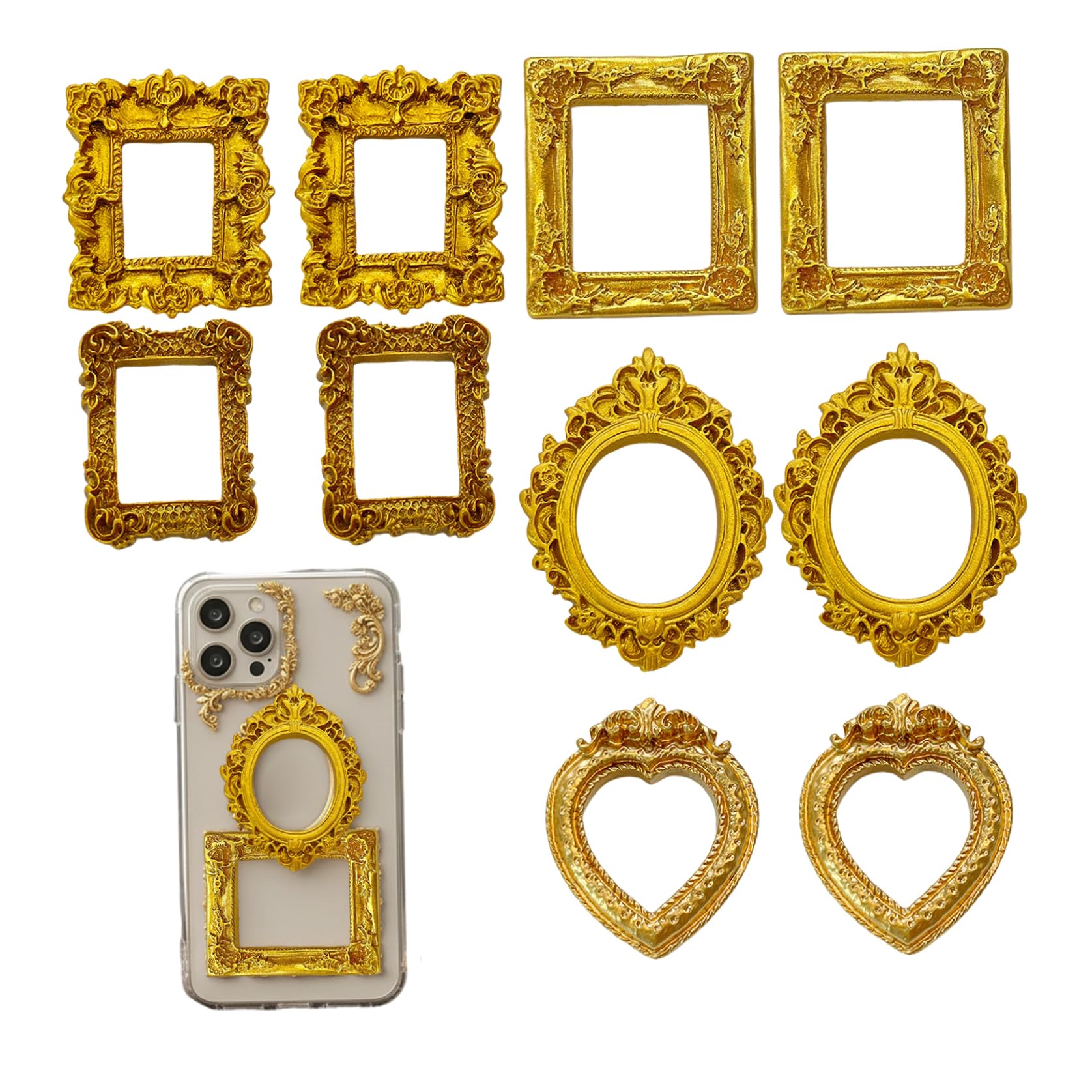 10-Pack Mini Gold Frames, Small Picture Frames Set with 5 Shapes for Crafts and Display, GoldenSmall Gold Mini Picture Vintage Photo Frame Tiny Miniature for Crafts