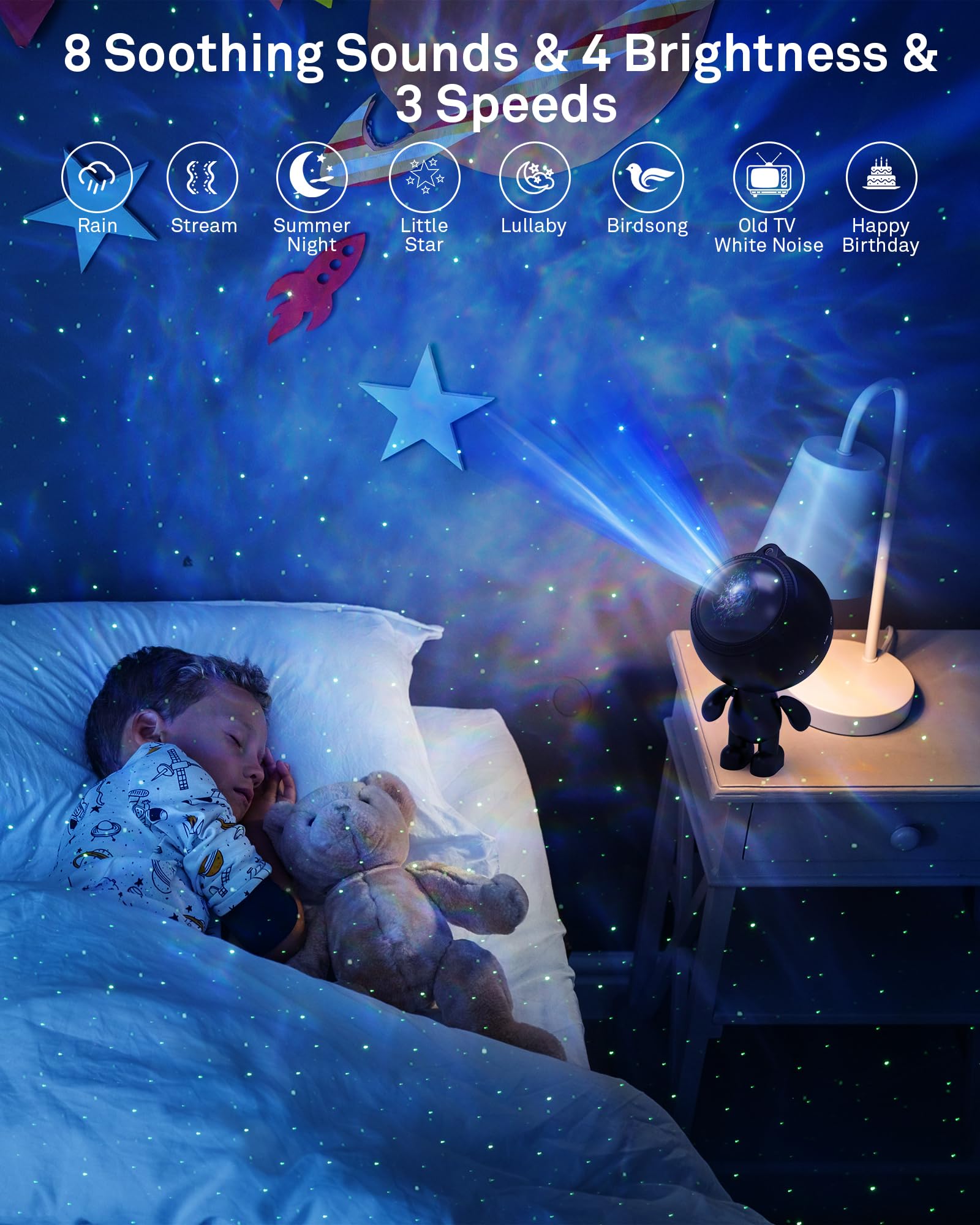 AIRIVO Astronaut Galaxy Projector, Star Lights for Bedroom, Star Projector Night Light for Kids, Bluetooth Speaker Ceiling Projector, Room Decor Gifts for Adults, Teens, Christmas