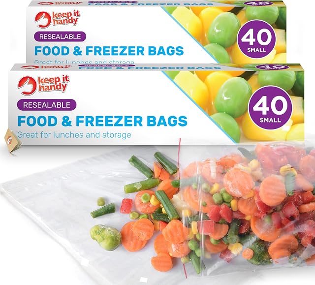 80pk Resealable Plastic Bags | 20 x 18cm | Freezer Friendly Small Plastic Bags Sealable | Clear Plastic Bags Resealable for Sandwich | Clear Zip Plastic Bags for Food Bags Zip Seal | Bags for Fridge