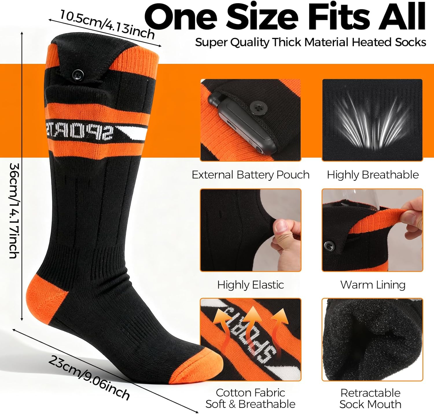 Heated Socks for Men Women, 5000mAh Rechargeable Heated Socks with 3 Heating Levels, Washable Electric Heating Socks for Hunting, Camping, Hiking, Walking, Fishing, Cycling, Outdoor Work - Image 2