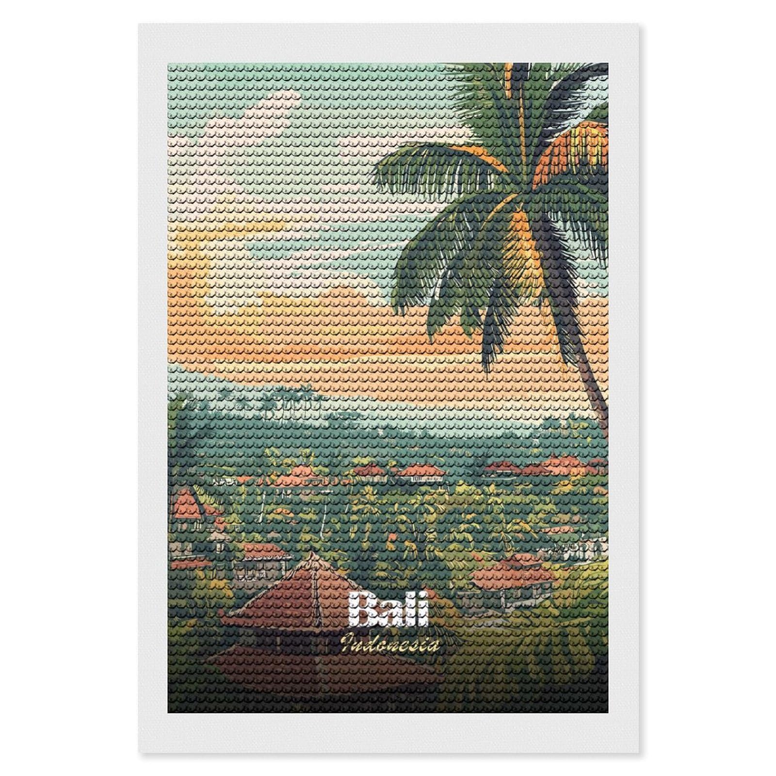 Junmoney Bali Indonesia Travel (3) Diamond Art Canvas 8"x12", Easy Handmade Project, Complete Accessories, Bedroom Decor, Birthday Gift