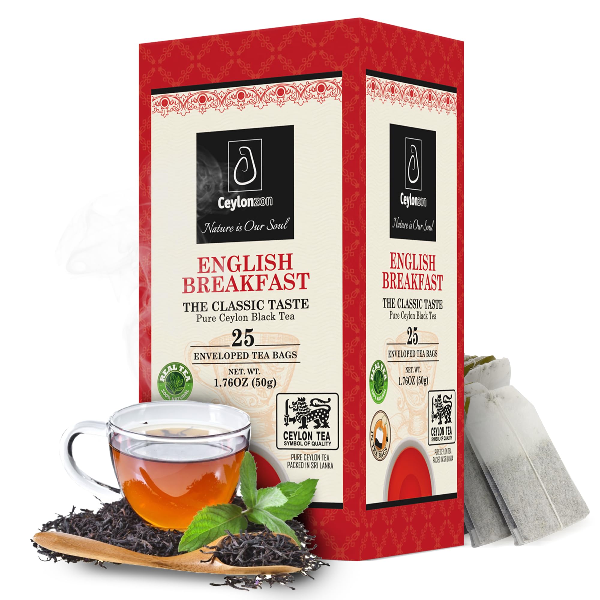 English Breakfast Tea Classic Taste 25 Individually Foil-Wrapped Tea Bags,Perfect Strong, Robust & Flavory Natural Black Tea Bags Ideal for Cozy