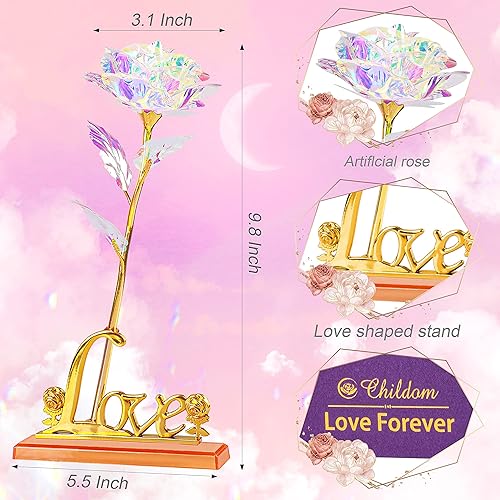 Miniatura 4 de Esta rosa con los colores del arcoíris y una base con la palabra Love es un regalo único para cumpleaños o Día de la Madre para madres futuras