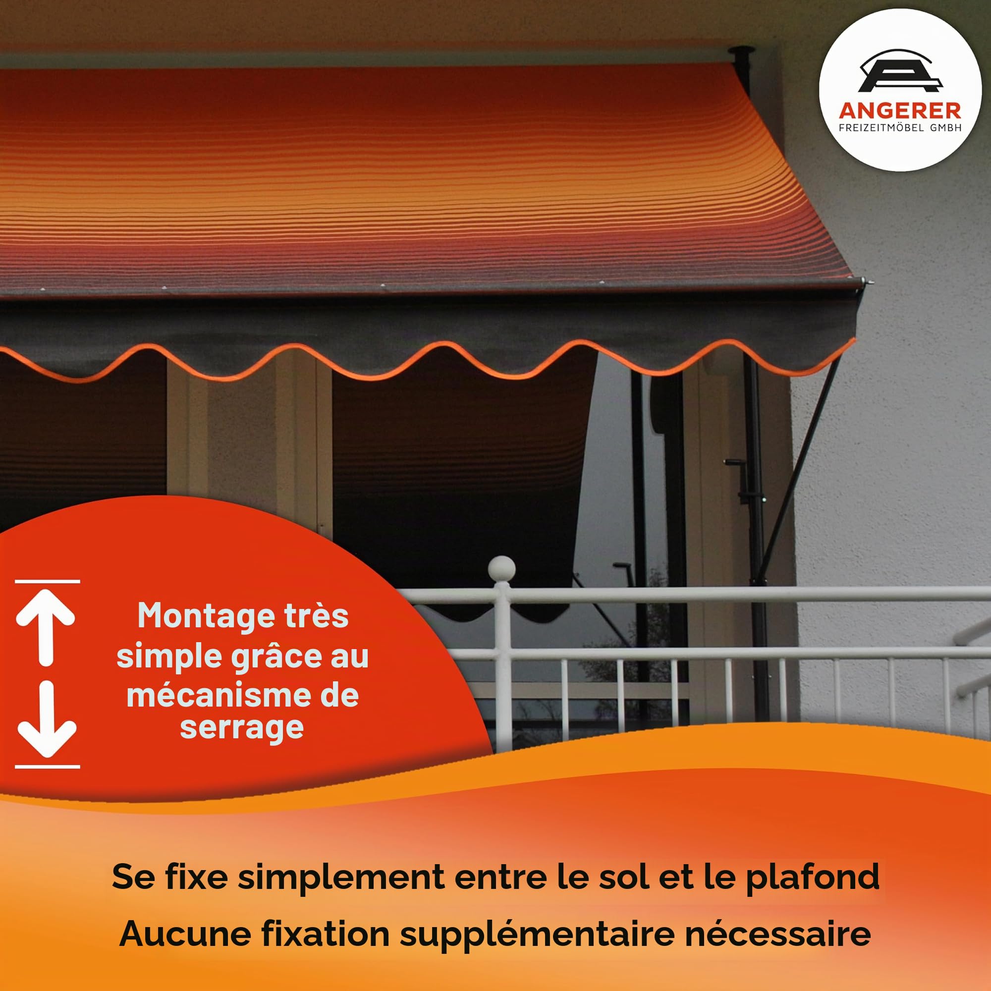 Angerer Store banne à Serrage Exclusif avec manivelle, terrasse/Balcon, Montage Facile sans perçage, fabriqué en Allemagne, Tissu de Haute qualité, résistant aux UV, réglable en Hauteur, imperméable