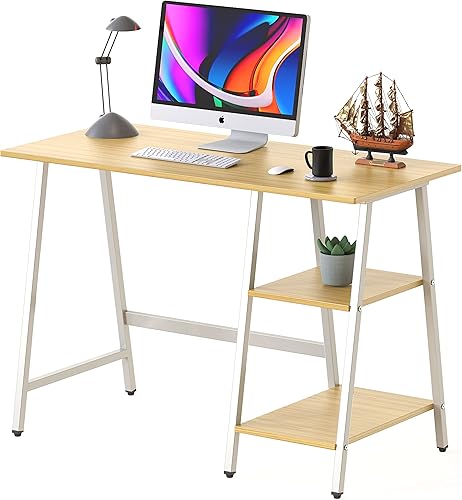 Miniatura 11 de SHW Escritorio para computadora con caballete de oficina en casa de 43 pulgadas con estantes de almacenamiento abiertos, color espresso