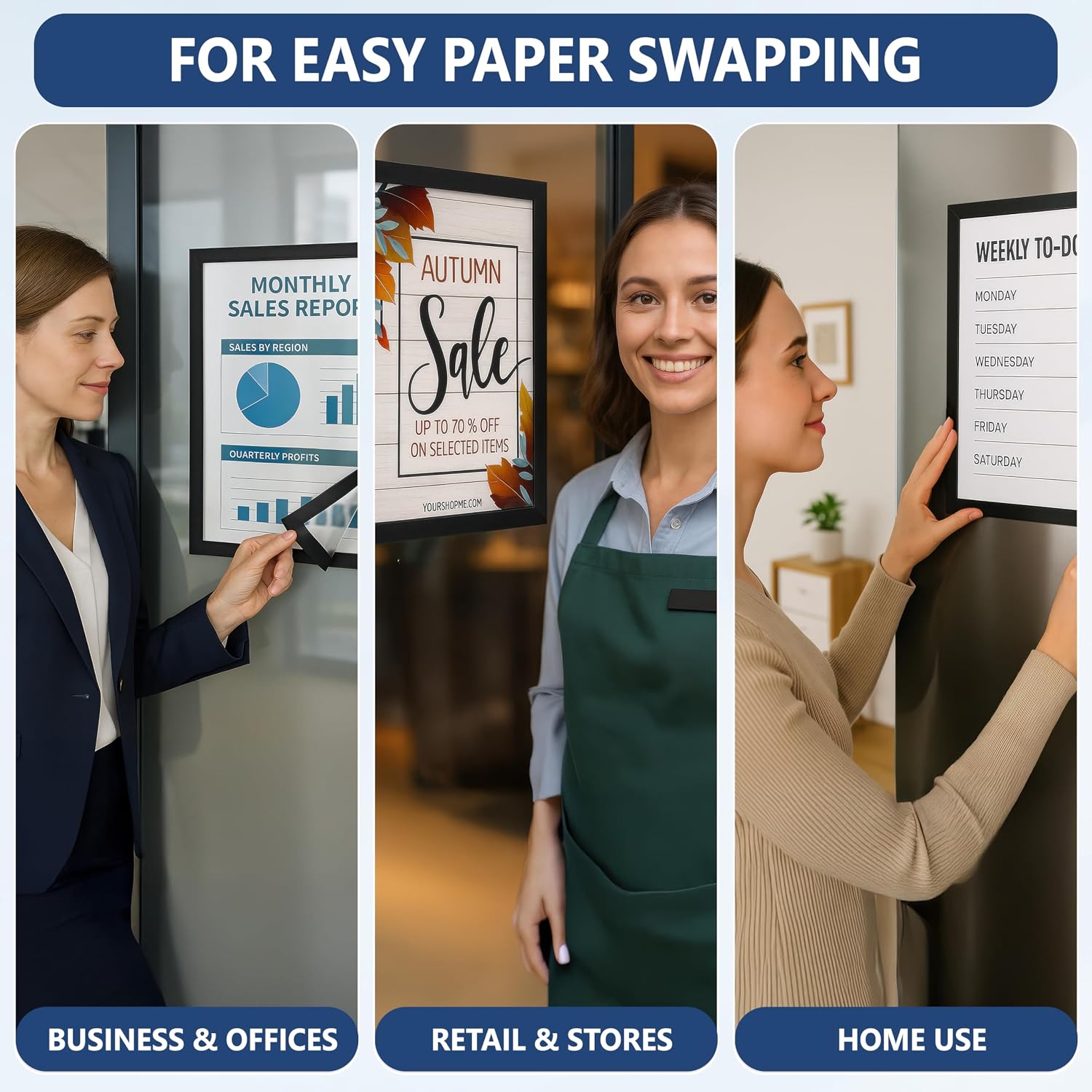 12 Pack Magnetic Sign Holder 11 x 17 with Adhesive Back - Magnetics Poster Frame & Magnetic Paper Holder - Reusable Adhesive Frames 11x17 - Magnet Frame for Wall Windows - Magnet Document Holders