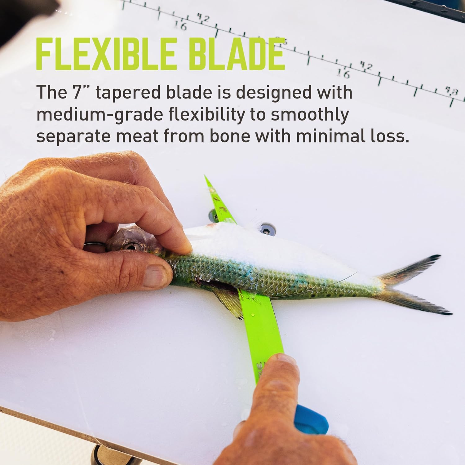 TRUE SYK 7" Fillet Knife, Medium Flex, Hollow Ground Blade, Ideal for Freshwater and Saltwater Filleting, Skinning, and Deboning Fish, 7" Knife,Blue/Green