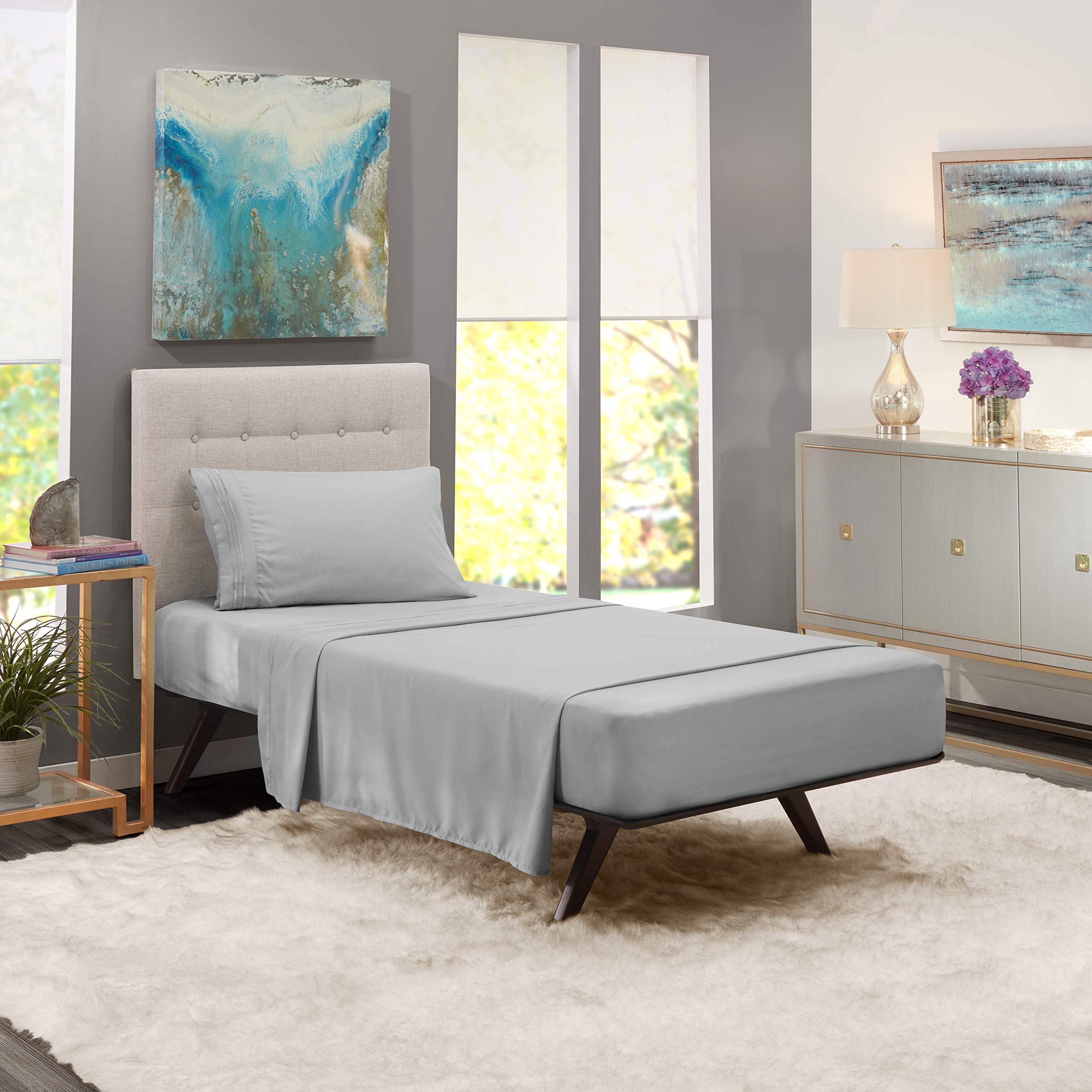 Nestl Bedding3 Piece Sheet Set - 1800 Deep Pocket Bed Sheet Set - Hotel Luxury Double Brushed Microfiber Sheets - Deep Pocket Fitted Sheet, Flat Sheet, Pillow Cases, Twin XL - Silver