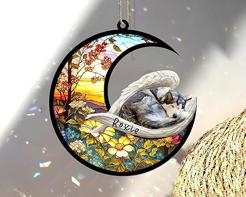 Miniatura 58 de Chow Chow Dog Memorial Suncatcher, adorno de Navidad Chow Chow con nombre, atrapador de pérdida de mascotas, regalos para los amantes de los perros