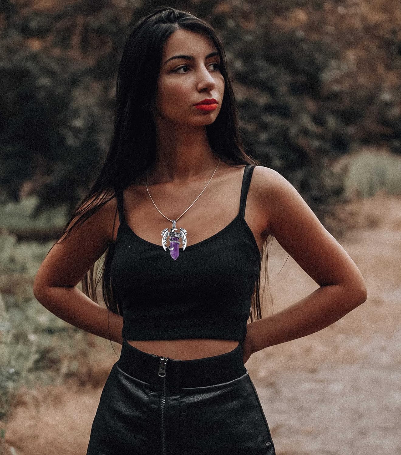 XIANNVXI Crystal Healing Stone Necklace for Men Women Amethyst Vintage Dragon Necklace Cool Simple Retro Natural Reiki Spirtural Witch Gemstone Pendant Jewelry - Image 6