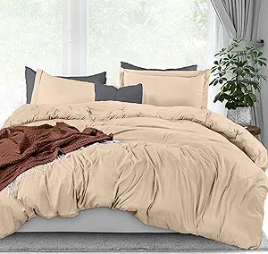 Utopia Bedding Duvet Cover King Size - 3 Piece with Zipper Closure - 1 Comforter Cover 104X90 Inches & 2 Pillow Shams 20X36 Inches (Beige) Comforter Not Included