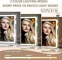 Vista 30 de Hasipu - Espejo de tocador con luces LED, espejo iluminado de maquillaje de 28 x 20 pulgadas, con 3 modos regulables, control por pantalla táctil