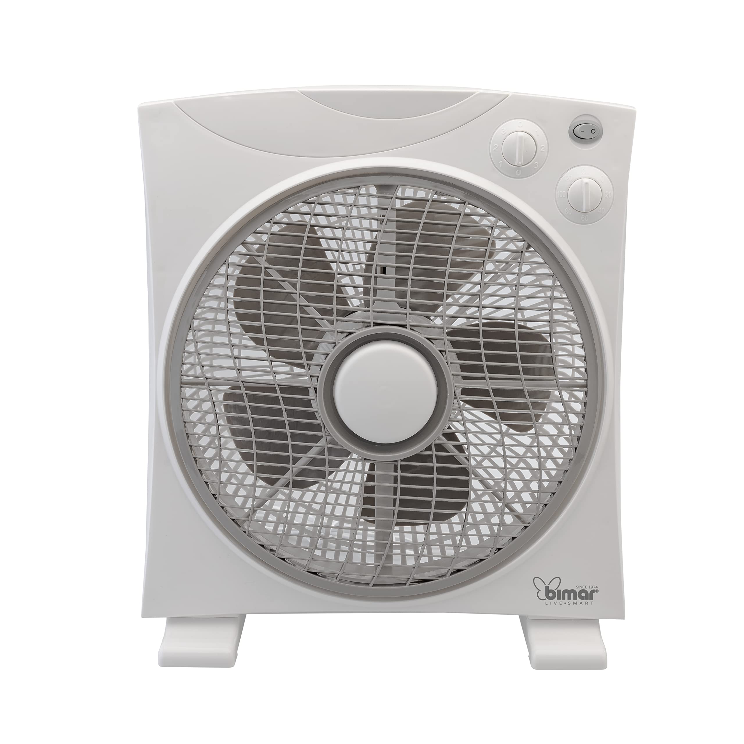bimar VBOX39T Ventilatore Box con Timer fino a 120 Minuti da 45W, Ventilatore da Appoggio con Selettore 3 Velocità, Elica Ø 29cm con 5 Pale, Griglia Frontale Rotante, Dimensioni Ridotte