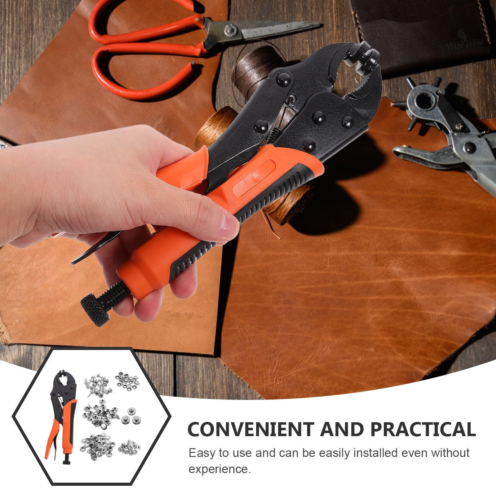 Kit de Alicates para Broches de Tela Metálicos Naranja, Herramienta Portátil Versátil para Botones a Presión en Proyectos DIY y Reparaciones