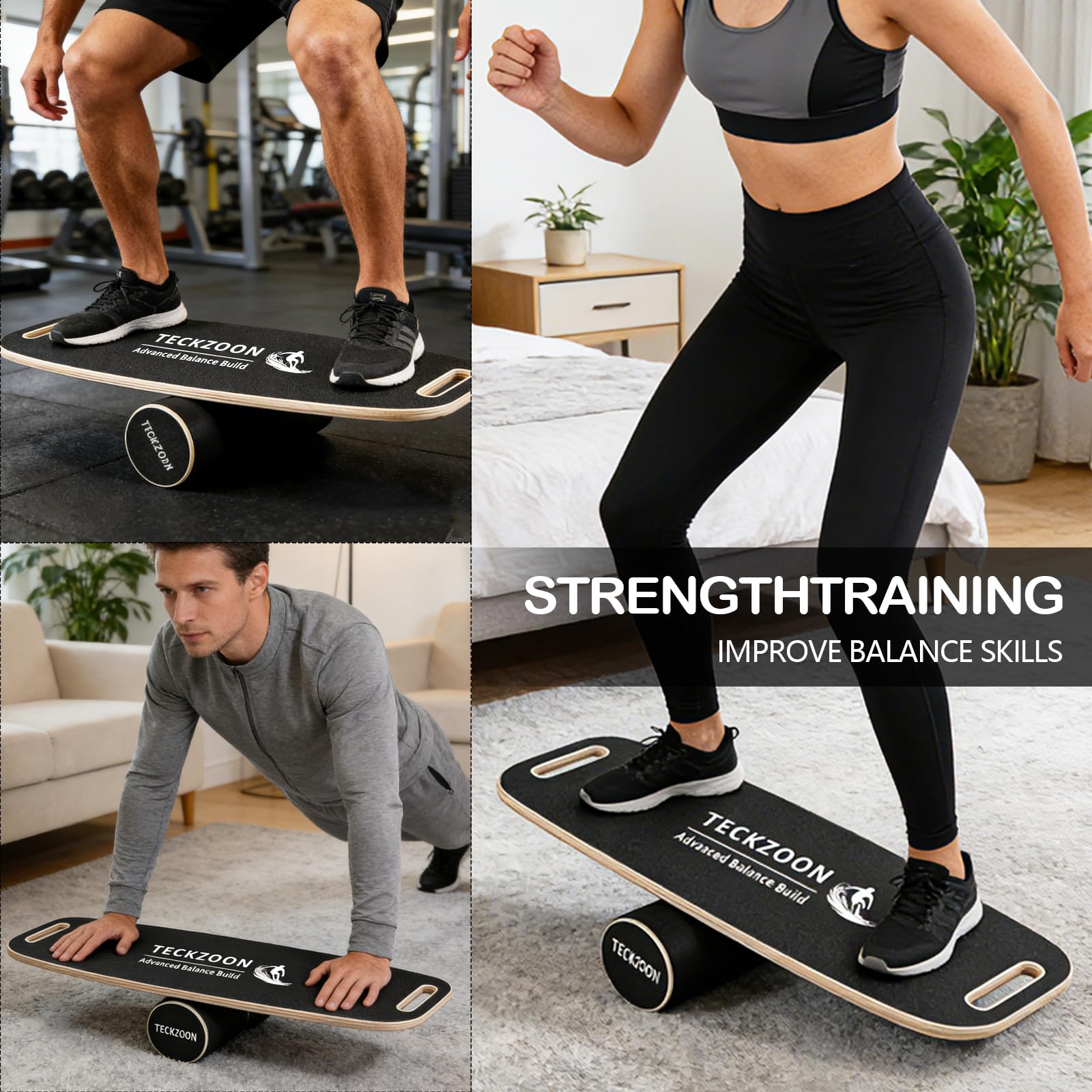 Balance Board in legno, antiscivolo con rullo in sughero e supporto, allenamento per pilates, tavola oscillante, accessori per la fisioterapia, skateboard e surf