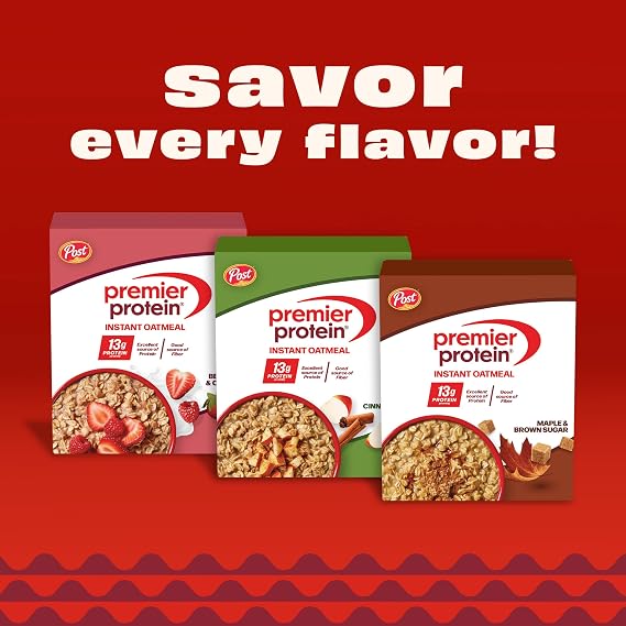 Premier Protein Berries & Creme Flavored Protein Oatmeal, 10.6 oz, 6 Pack | Instant Oats With Satisfying Texture And Convenient Single-Serve Pouches For Quick Breakfast Or Snack