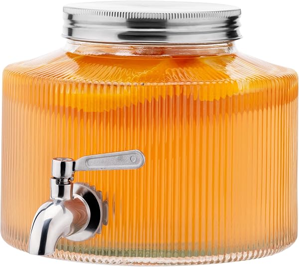 Navaris Getränkespender mit Zapfhahn - Bowle Gefäß mit Deckel - Getränkespender Glas mit Zapfhahn - Wasserspender Glas - Limonadenspender - Saftspender - 2,7 Liter - 1