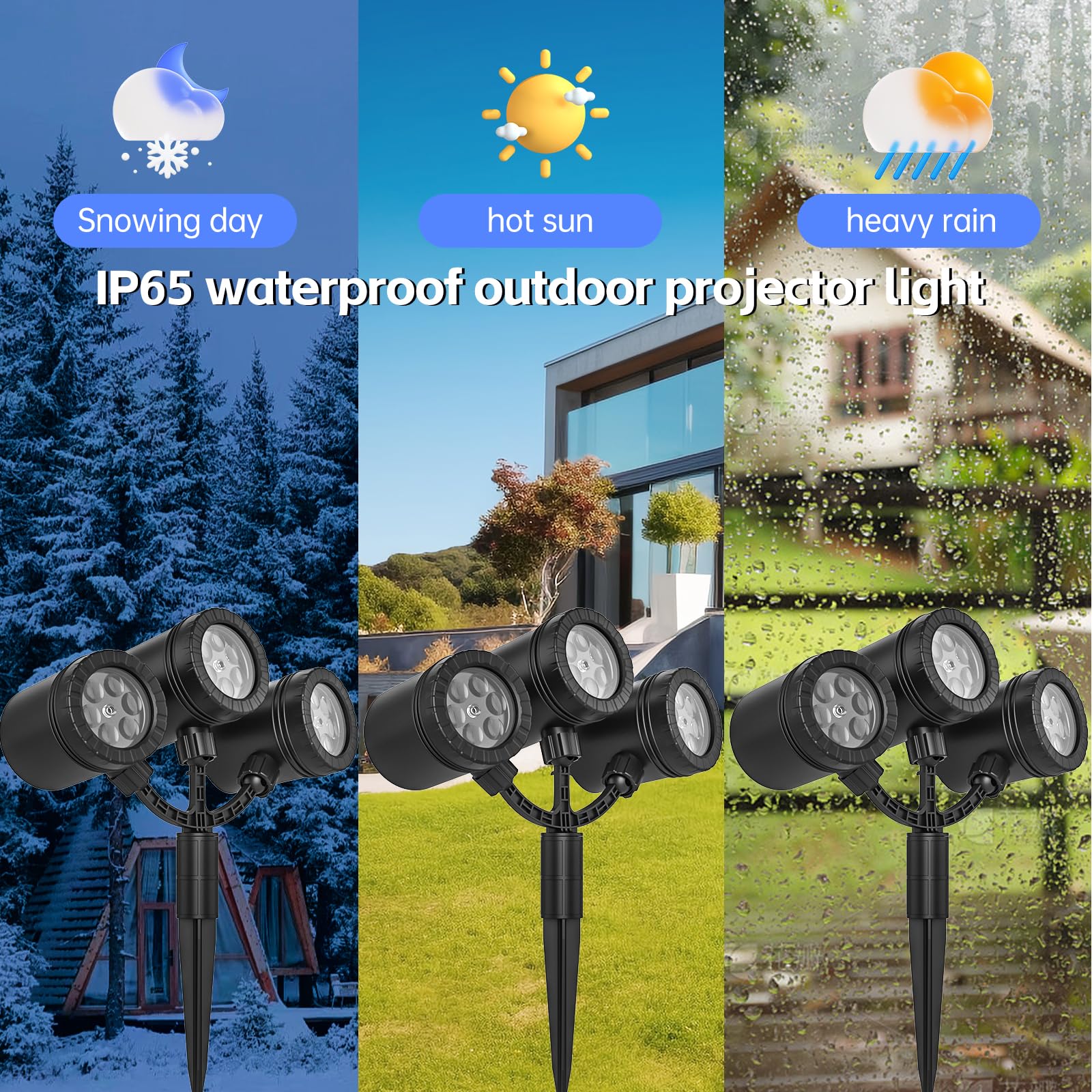 Luces navideñas con proyector de copos de nieve para exteriores 2025 Proyector de copos de nieve triple mejorado con proyector LED dinámico de nevada para la decoración navideña [clase energética A]