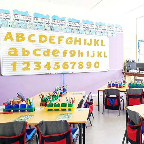 Miniatura 5 de Colarr 216 letras con purpurina para tableros de anuncios para números de aula, alfabeto de 4 pulgadas, letras con puntos adhesivos, símbolos de