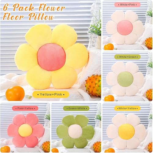 Miniatura 2 de Coume 6 almohadas de suelo de flores, cojines de margaritas de 16 pulgadas, cojines de asiento de flores para la vuelta a la escuela, lectura, aula,