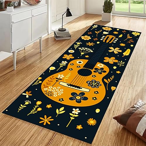 Miniatura 11 de Alfombra de pasillo de notas musicales, 2 x 7 pies, música retro, líneas melodías abstractas, a cuadros, alfombra musical de los años 80 y 90,