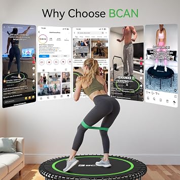BCAN Foldable Mini Trampoline 102/122cm Fitness Trampoline for Adults with Heavy Duty Rubber Ropes, Stable and Quiet Training Equipment, Ideal for Indoor & Garden Training