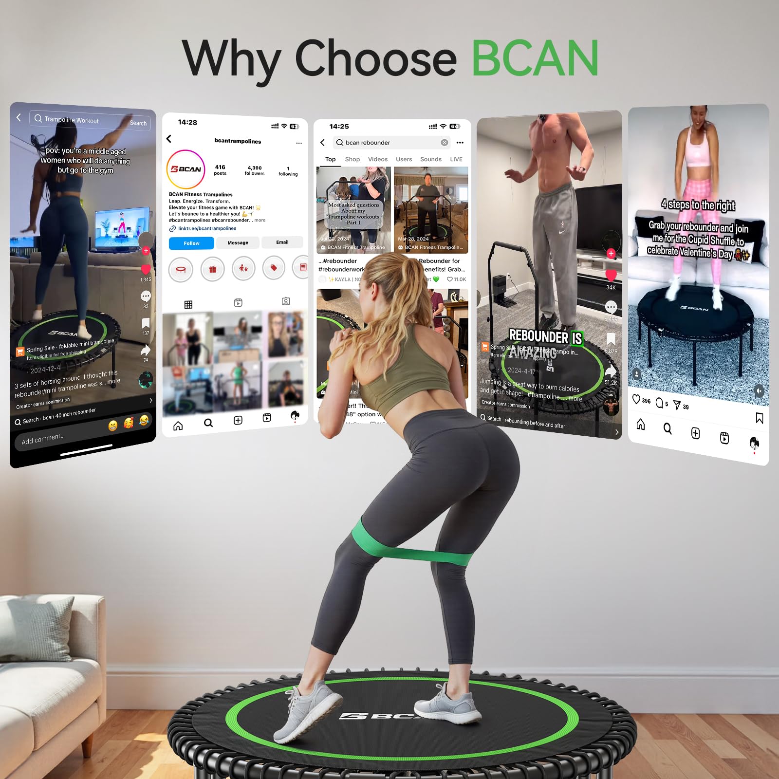 BCAN Cama elástica Plegable 204/250kg 102/120 cm Cuerdas de Goma Resistentes Entrenamiento en Interiores