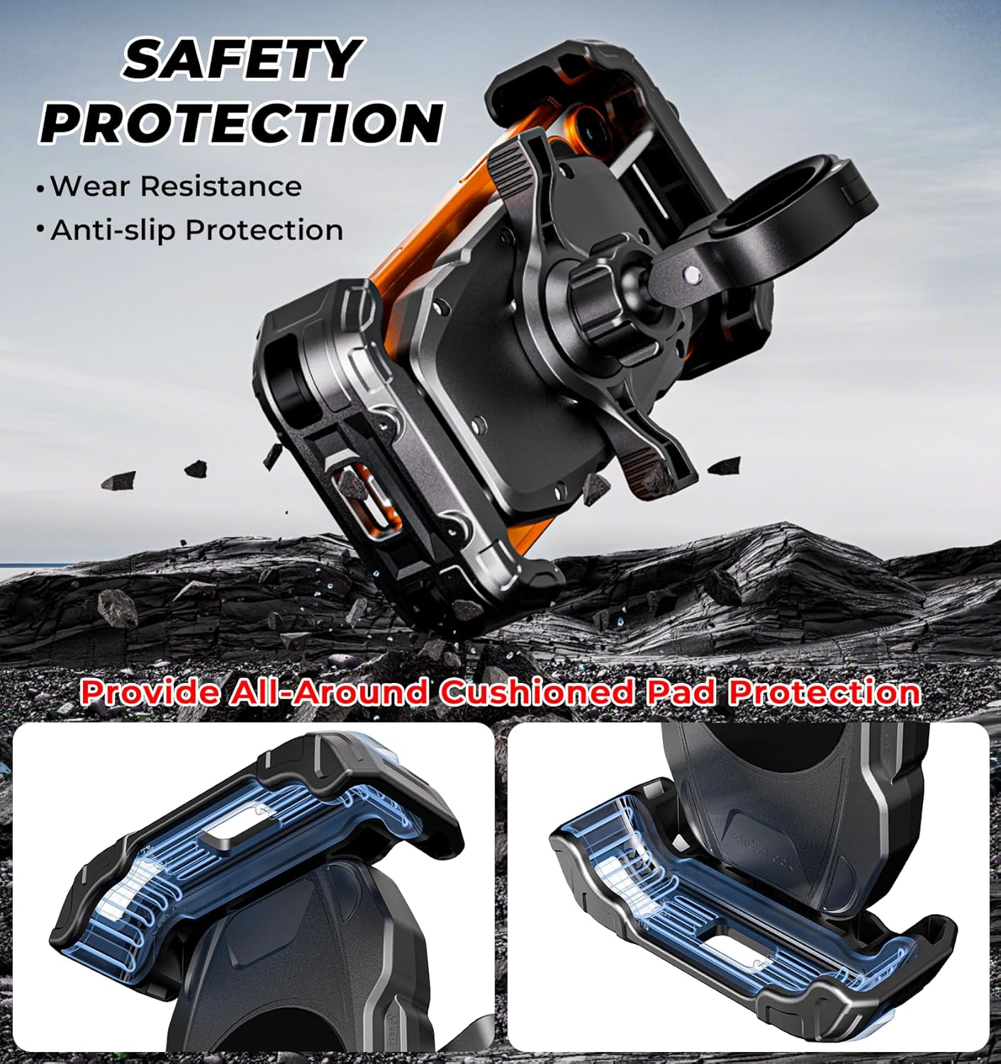 Motorcycle Phone Mount [Secure Lock] One-Handed Operation Motorcycle Cellphone Holder, Bicycle Scooter Handlebar Clamp, Bike Phone Mount with Aluminum Alloy Base Fit for 5.4"-7.2" Smartphone - Image 2