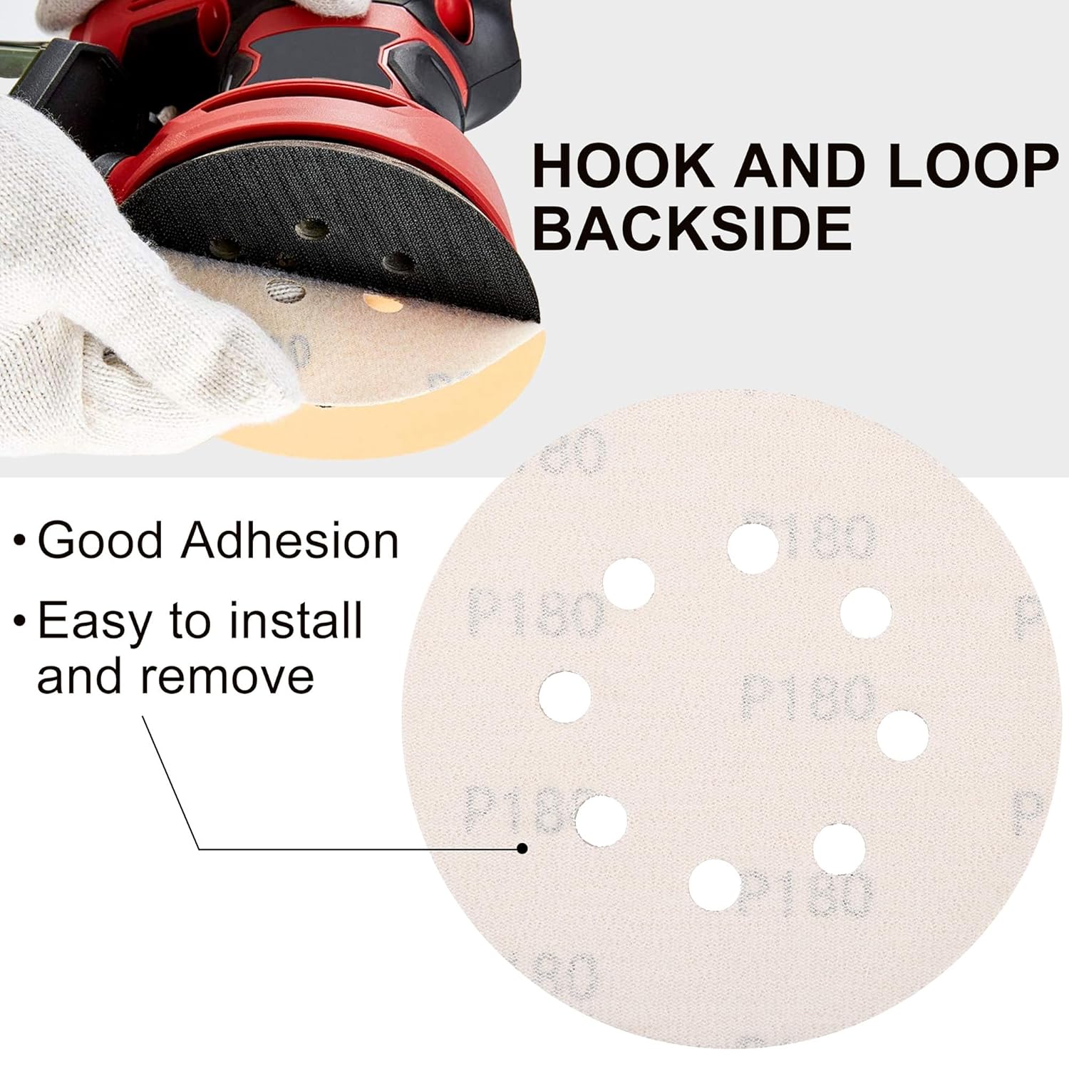 LotFancy 100 PCS 180 Grit Sandpaper, 5 Inch 8 Hole Sanding Disc Aluminum Oxide, Orbital Sander Sandpaper for Stripping Paint, Sand Paper for Wood, Plastic, Rust Removal, Random Orbital Sander Pads