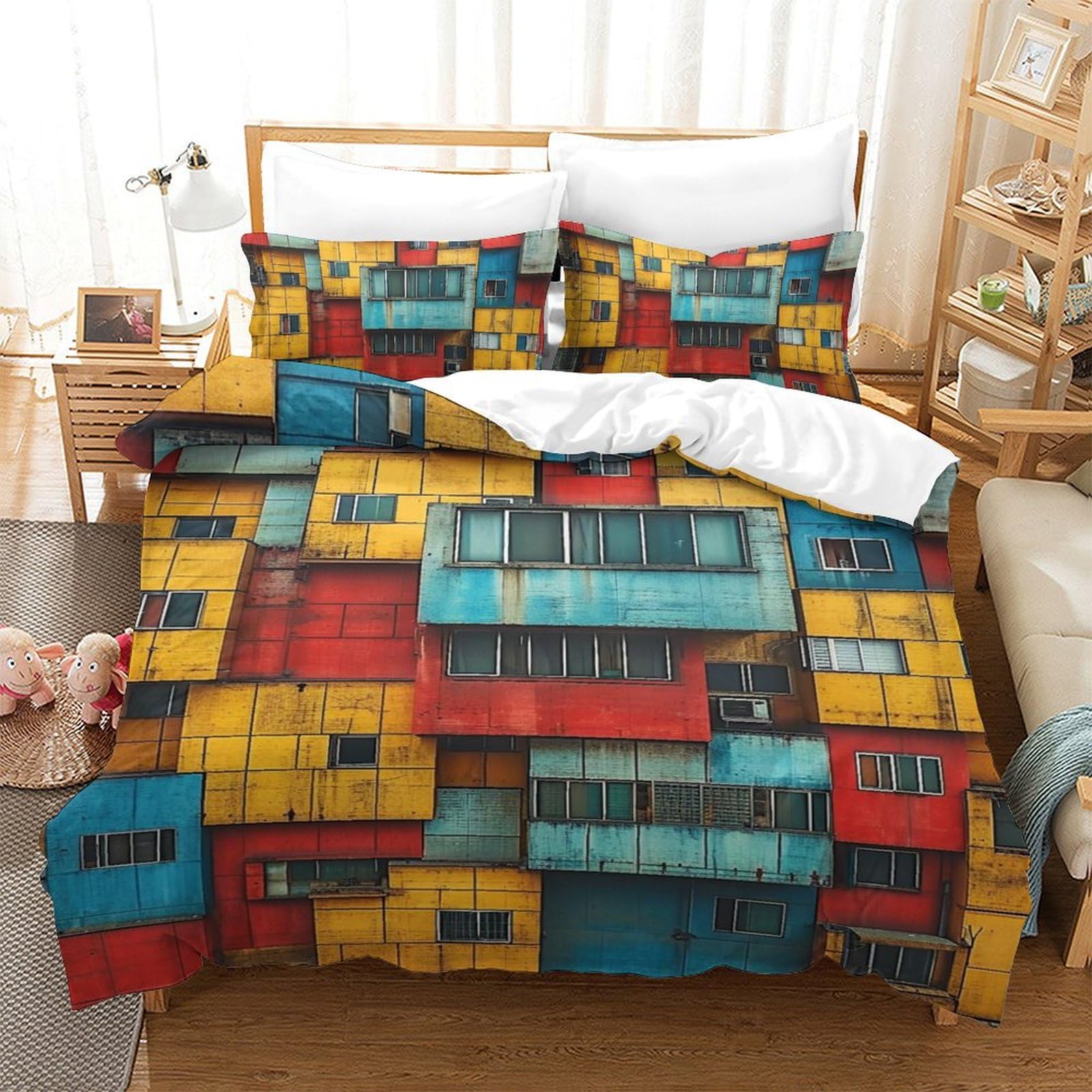 Parure de lit microfibre super douce et respirante 3 pièces avec motifs géométriques 3D