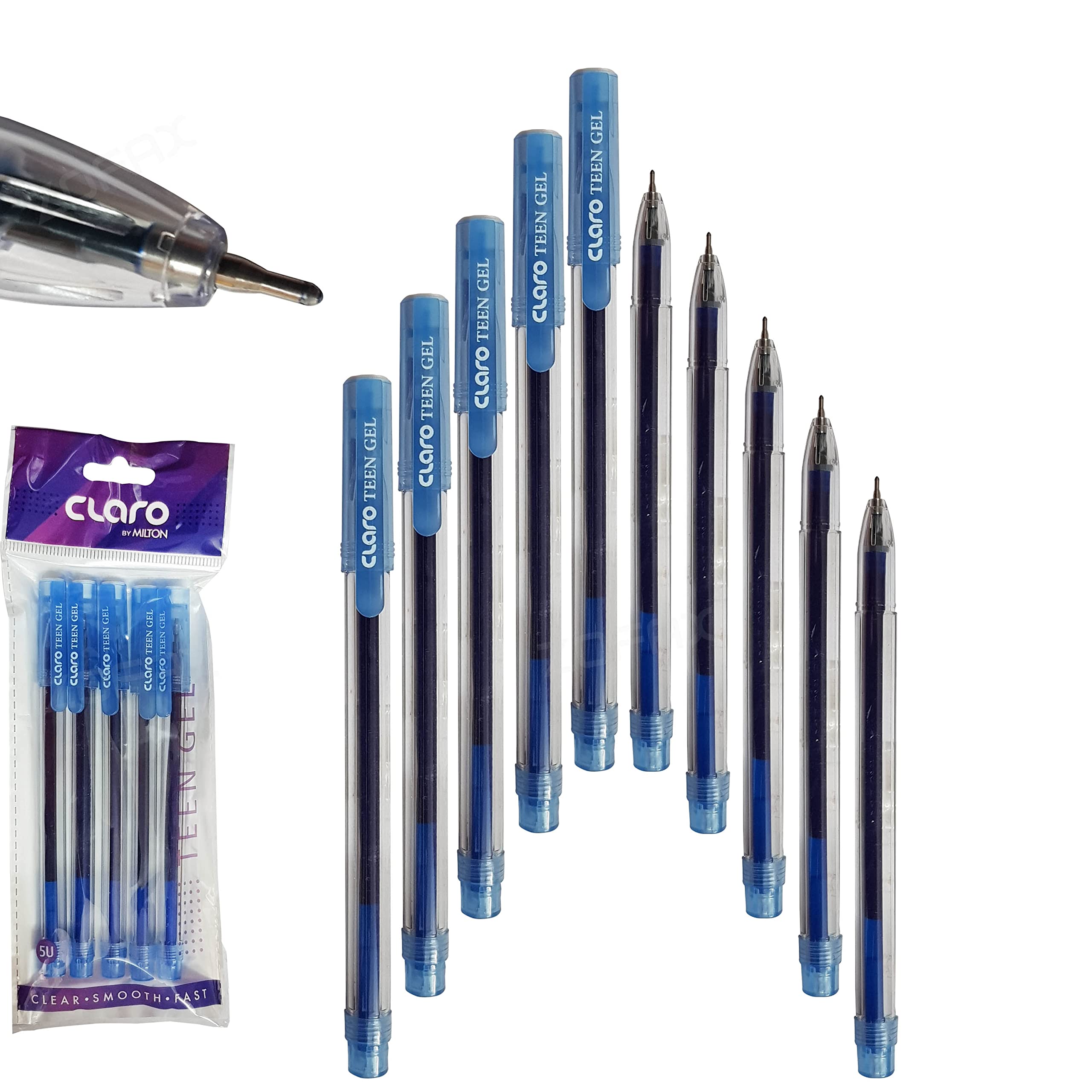 CLARO Teen Gel Pens, BLUE, 0.7mm Fine Point, Pack of 20, Smooth Writing Bright Ink, School Office Home Everyday Pens, ZOFAX Black Ball Pen