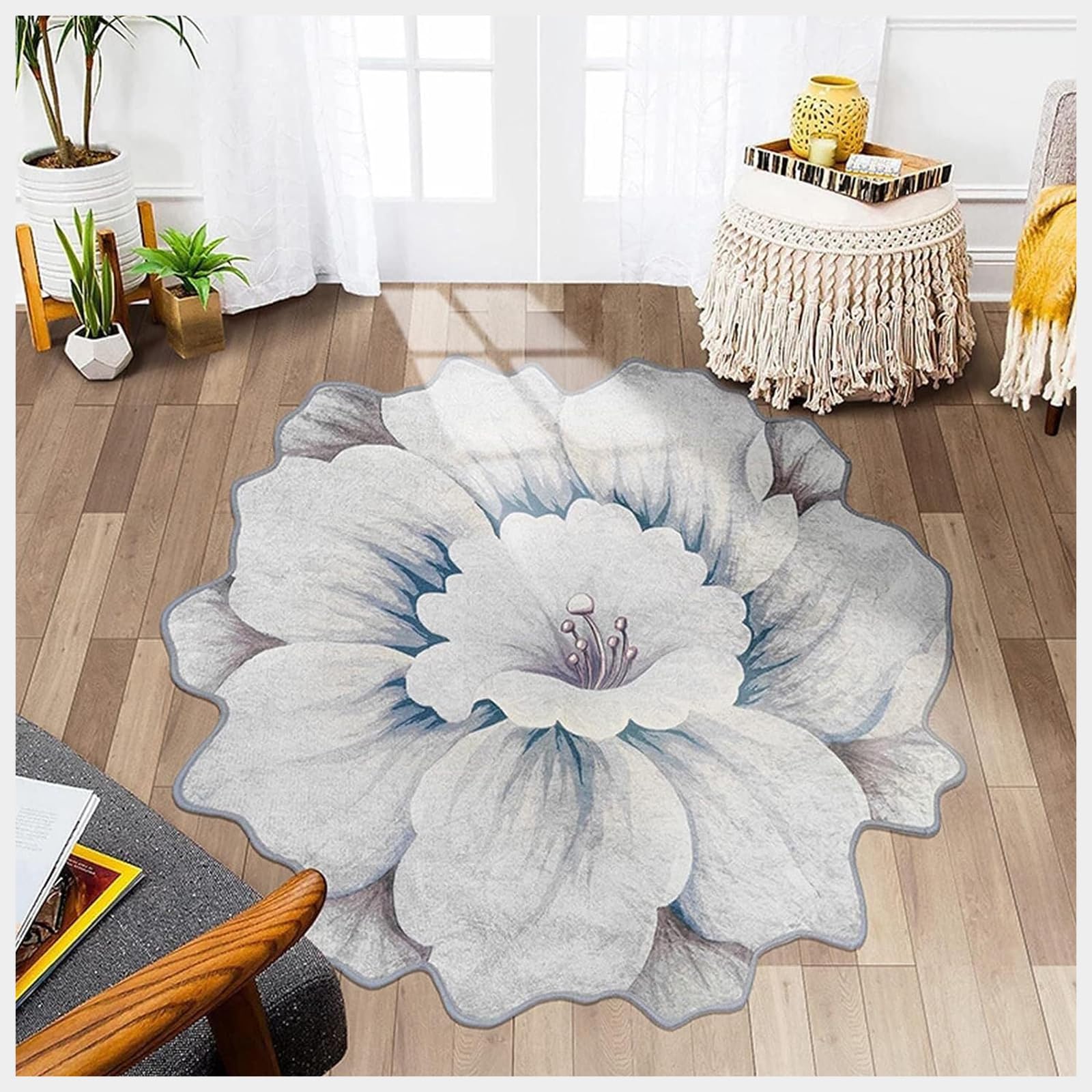 Rose Flower Shaped Area Rug, Non-Slip Floor Carpet, Washable Modern Art Flower Floor Mat, Perfect for Bedroom Living Room Decor,5,80 * 80cm