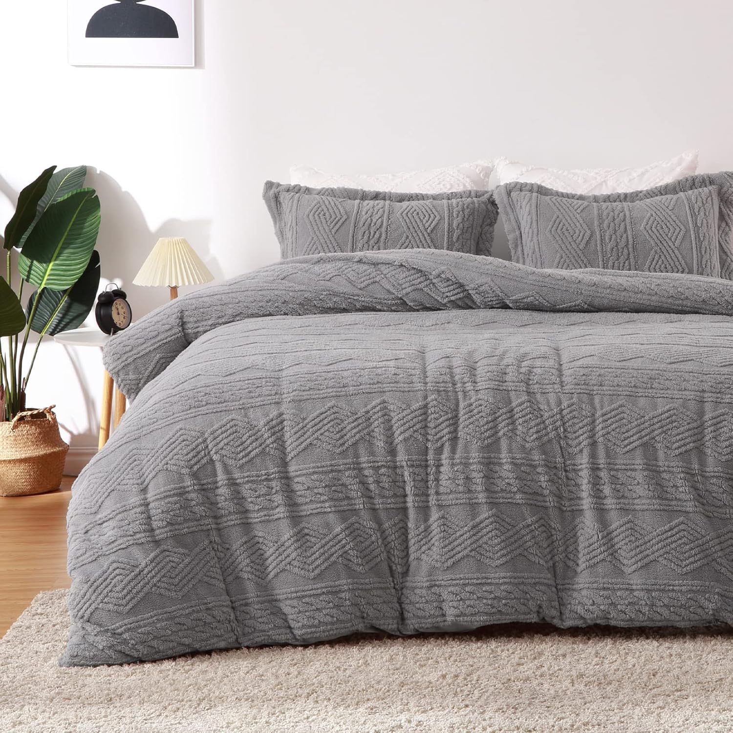 CAROMIO Fluffy Duvet Cover Queen Size Shaggy Fuzzy Sherpa Duvet Cover