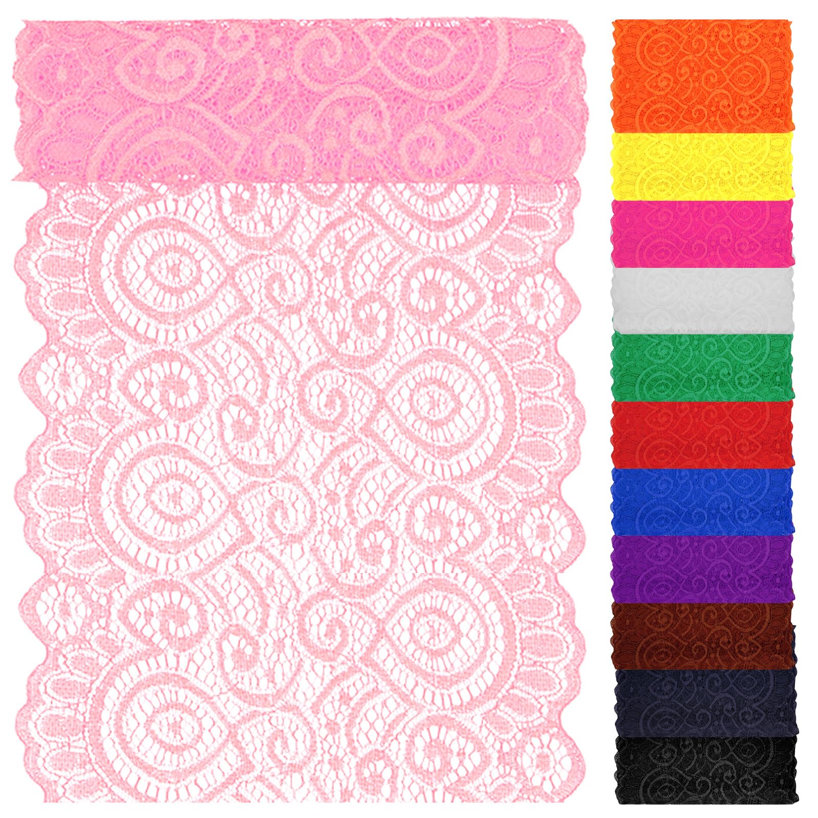 Swpeet 5 Yard by 7" Wide Pink Lace Fabric Stretch Elastic, Trim Lace Ribbon, Elastic Sewing Trim Ribbon for Garment, Headbands, Wedding Bouquet Making DIY Crafts