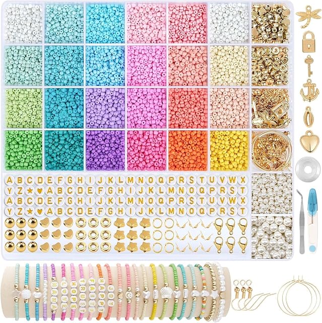 11000+ Bracelet Making Kit, 24 Colors 3mm Seed Beads for Bracelet Jewelry Making, Beads for Bracelets Jewellery Making, DIY Crafts Gifts Friendship Bracelet Kit for Women