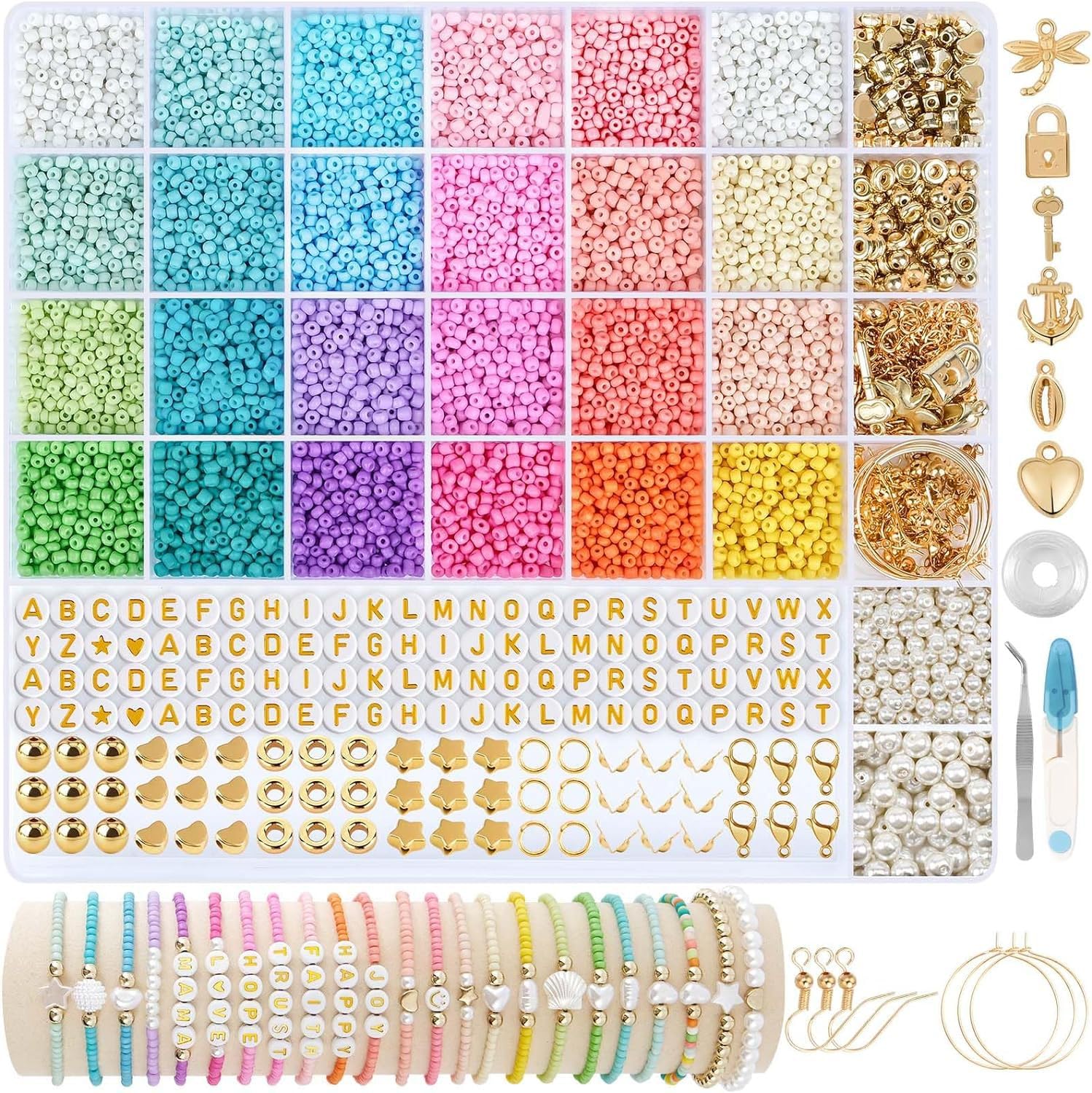 11000+ Bracelet Making Kit, 24 Colors 3mm Seed Beads for Bracelet Jewelry Making, Beads for Bracelets Jewellery Making, DIY Crafts Gifts Friendship Bracelet Kit for Women