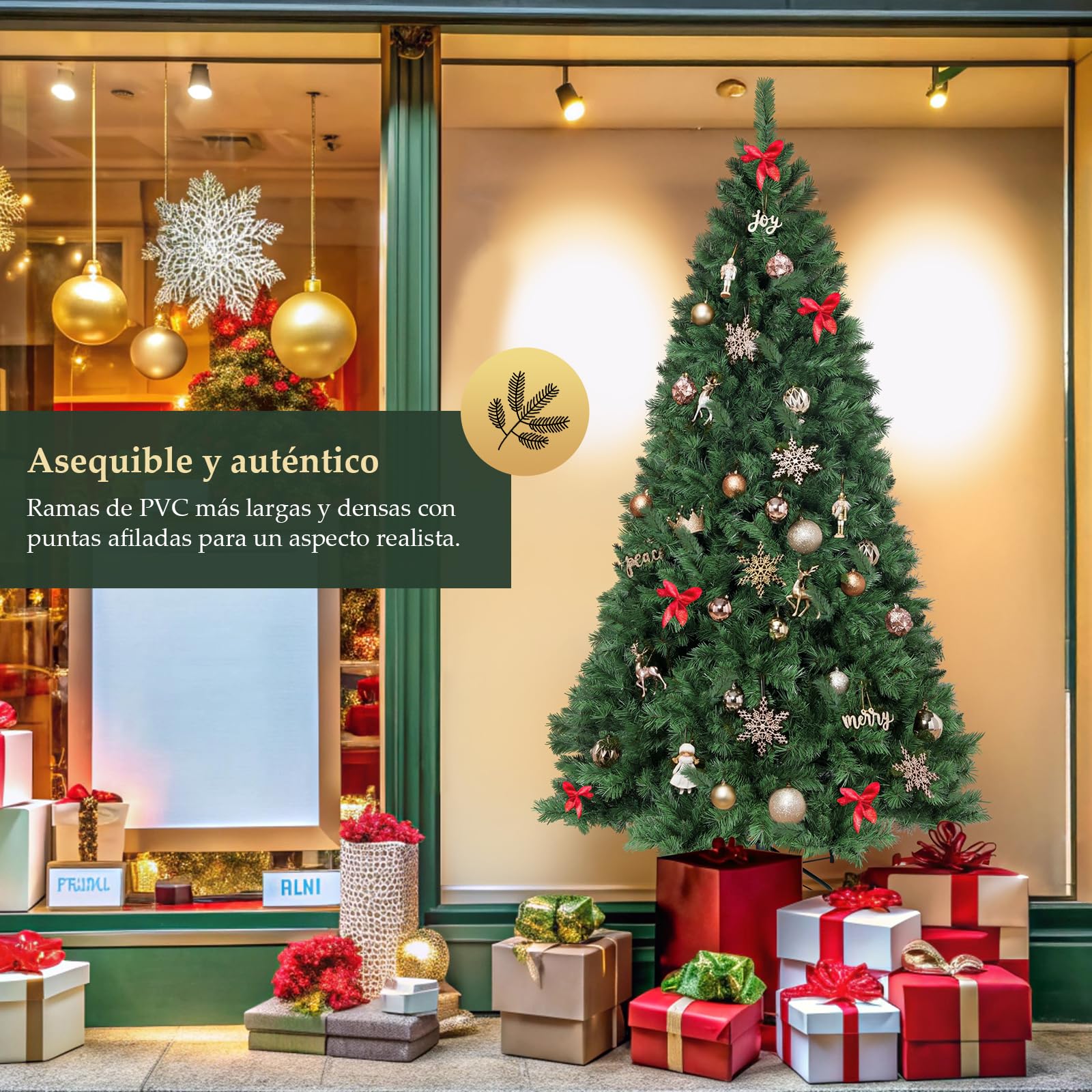SALCAR Arbol de Navidad Artificial 210 cm, Árbol de Navidad con Guantes y 868 Puntas de Rama Soporte de Metal, Montaje Rápido, Ignífugo, Abeto