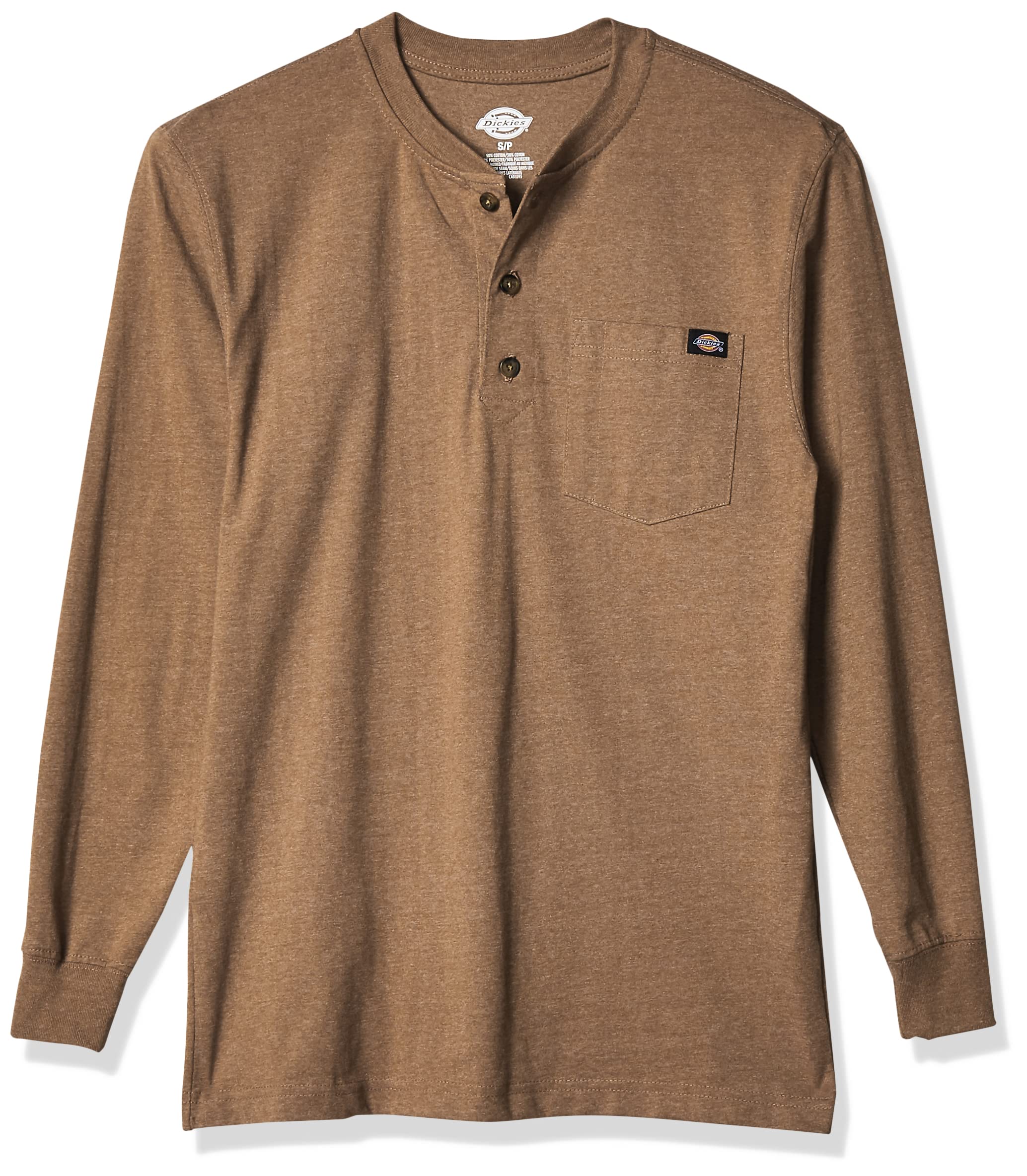 Dickies Men's Big-tall Long-sleeve Heavyweight Henley Shirt, Brown Duck Single Dye Heather, L Tall UK