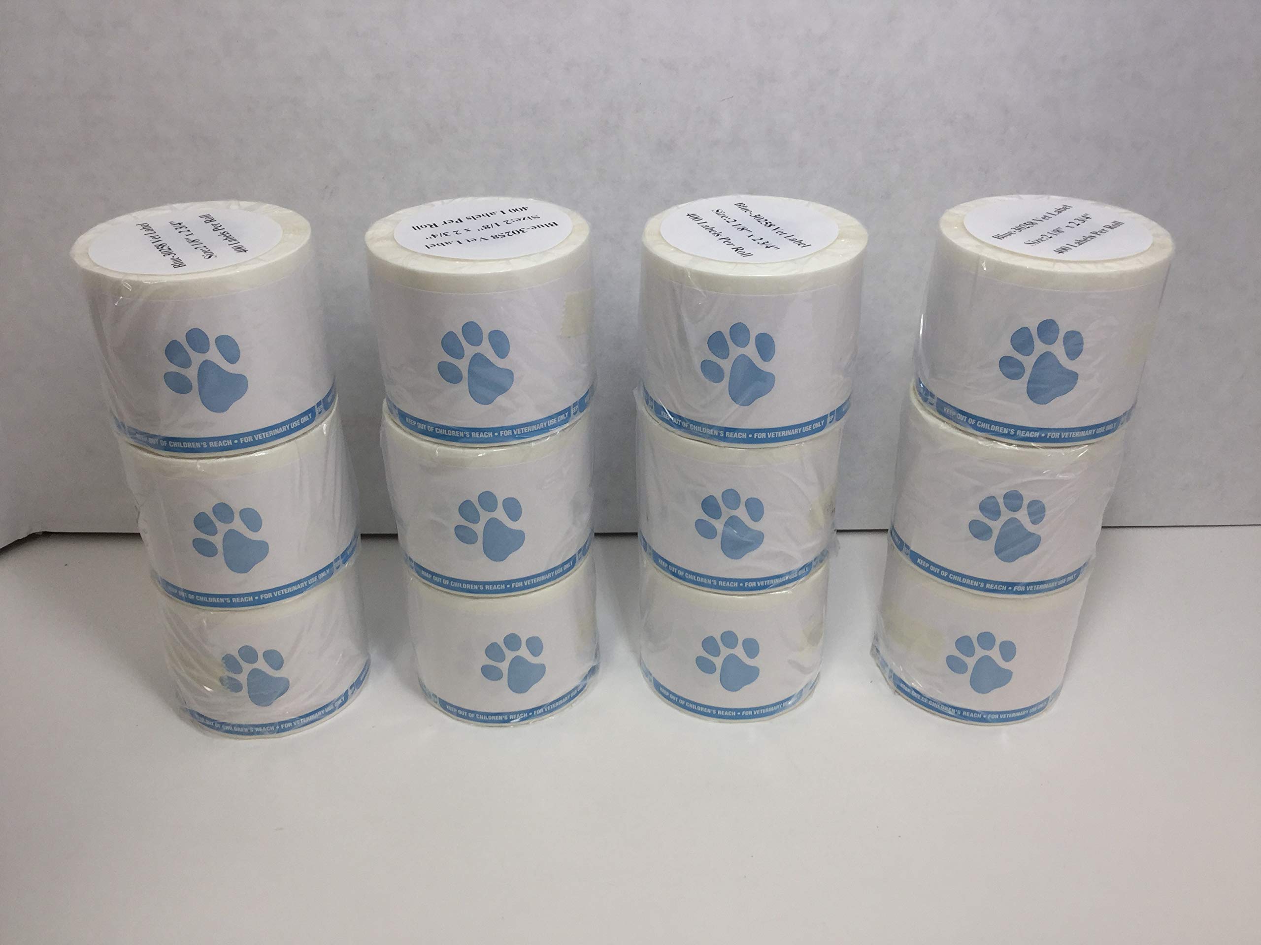Veterinary Prescription Labels with Paw Print & Warning, 12 Rolls, 2-1/8" x 2-3/4", 400 per roll, Compatible with 30258 (12, Blue)