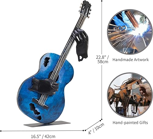 Miniatura 2 de Decoración musical de metal, escultura de guitarra hecha a mano de 23 pulgadas de alto, decoración del hogar, decoración de estatua occidental