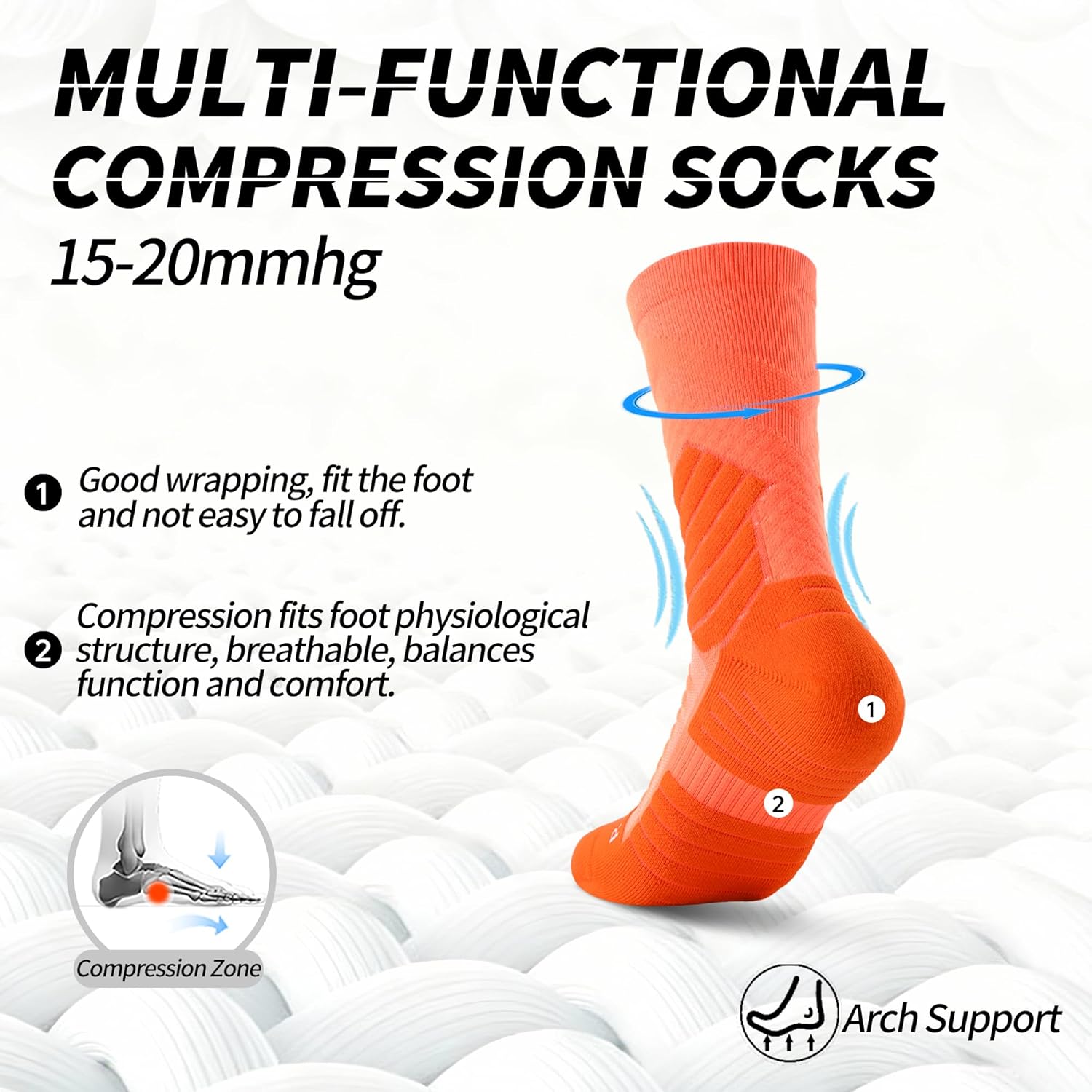 Crew Socks for Men,Compression Athletic Mid Calf Socks,Non Slip Running Basketball Socks,Black and White,3 Pairs