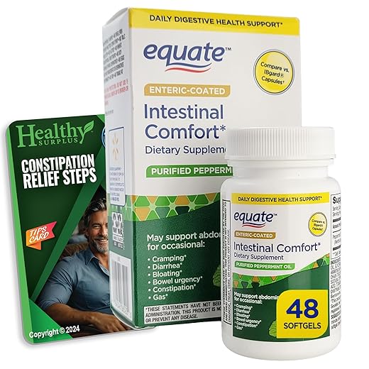 Equate Peppermint 48 Softgels 180 mg - Daily Digestive Health Support and Vital Volumes Tips Card