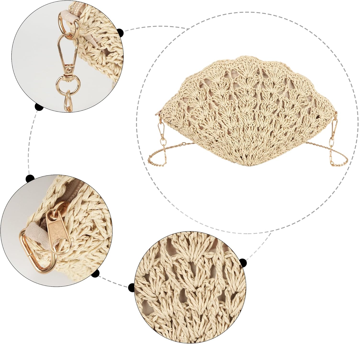 Minache Women Small Shell Straw Woven Crossbody Shoulder Bag Coin Purse Wallet - Image 5