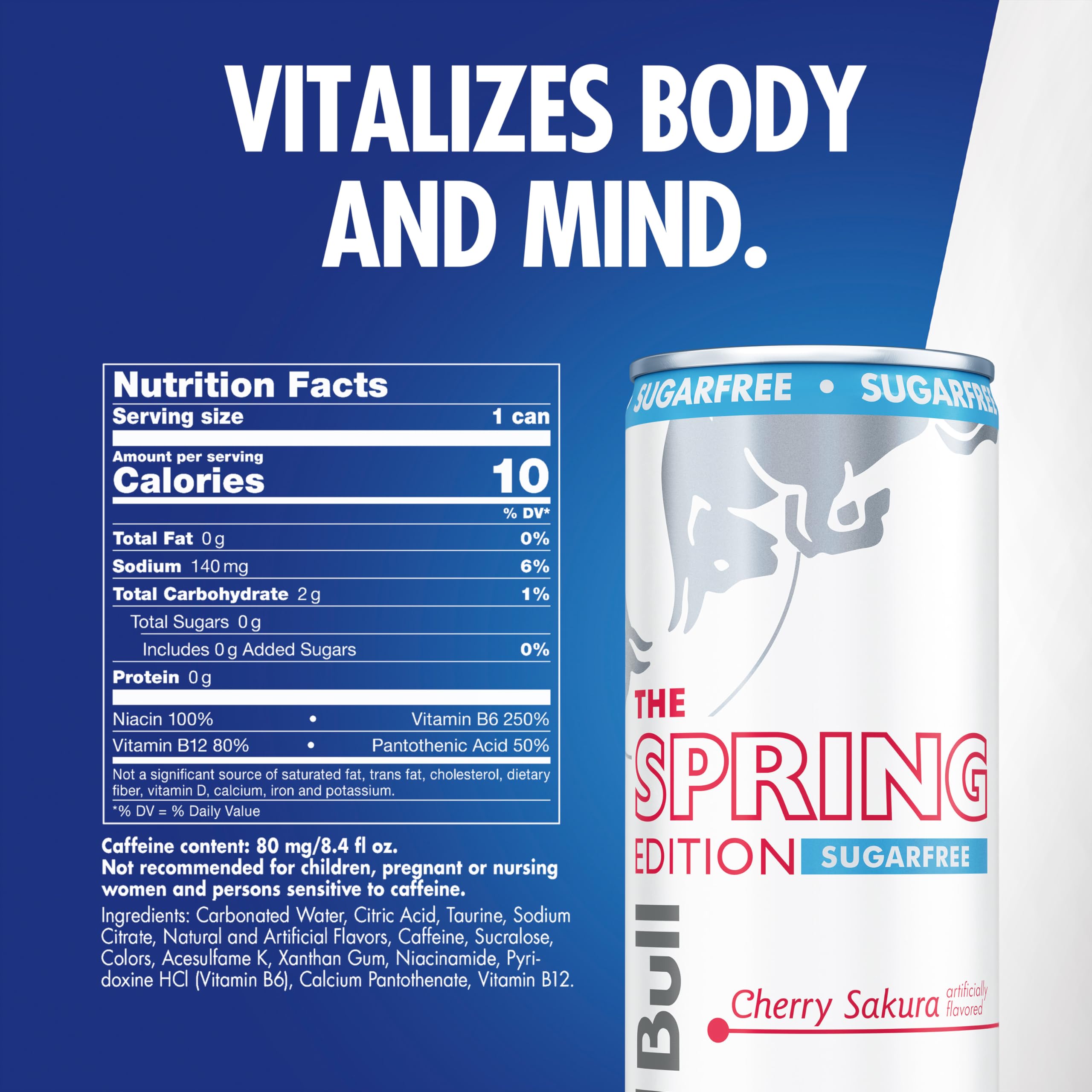 Red Bull Spring Edition Sugarfree Energy Drink, Cherry Sakura, 80mg Caffeine, Taurine & B Vitamins, 8.4 fl. oz. Pack of 24 Cans